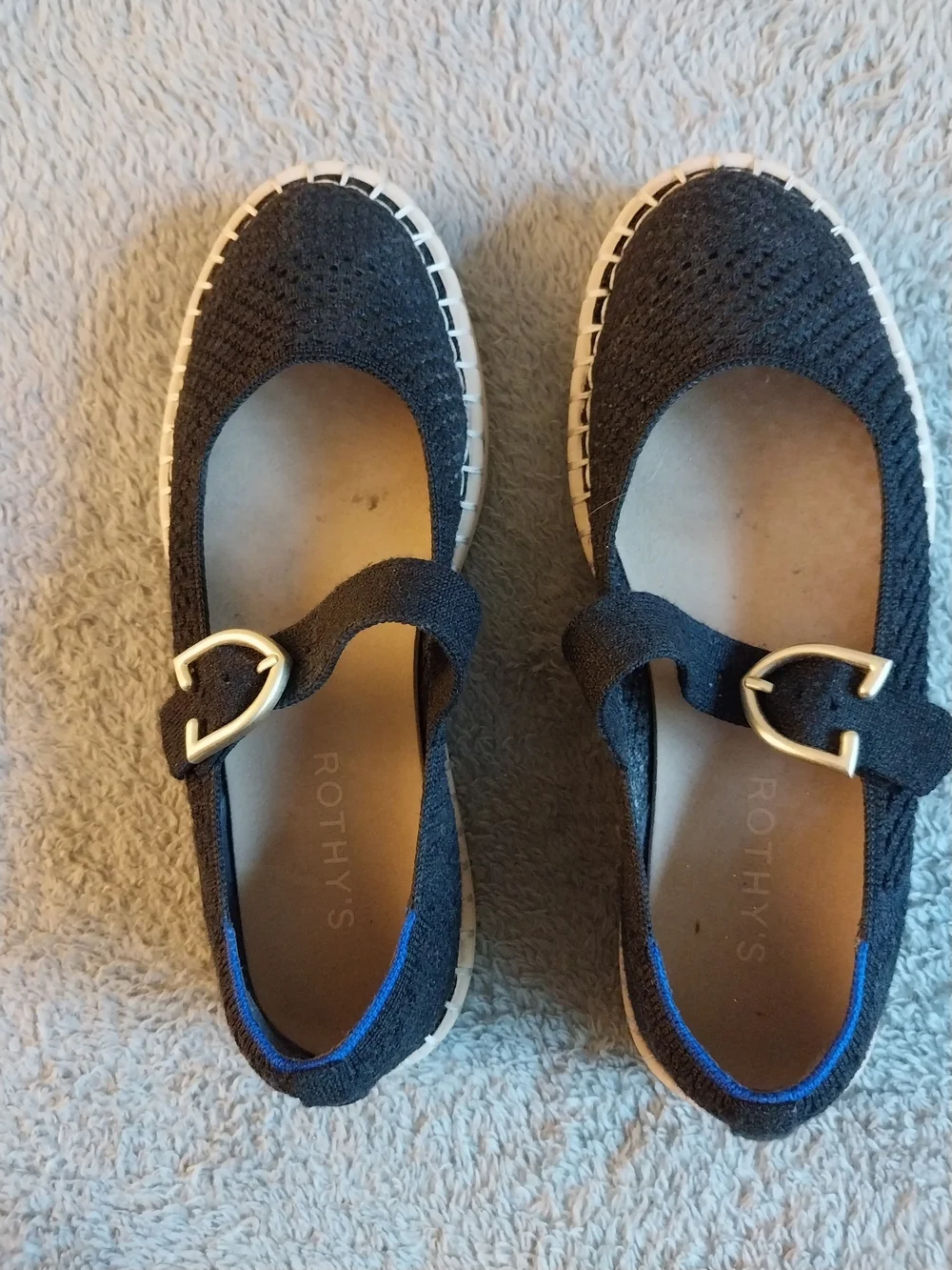 Rothy's Black Mary Jane Espadrilles with Gold Buckles